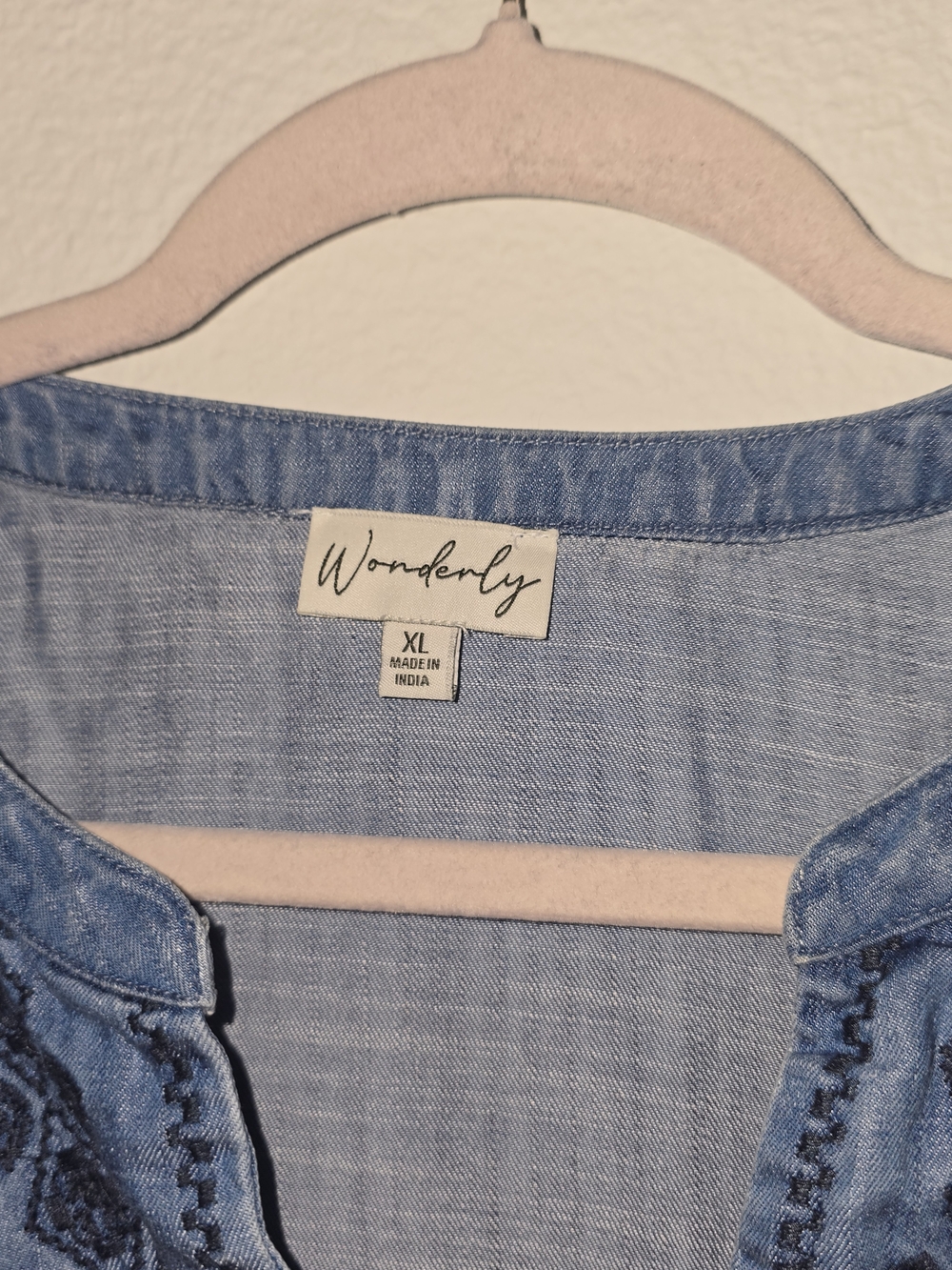 Wonderly Indigo Embroidered Button-Up Blouse - Picture 3 of 5